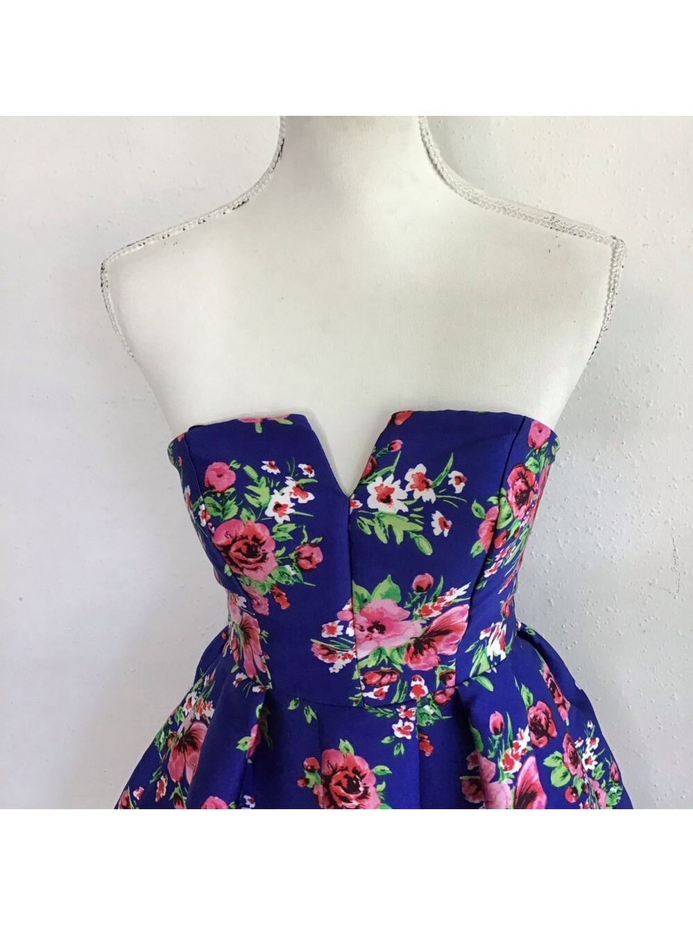B. Darlin Women Elegant Strapless Floral Dress Blue Pink Rose Petals 5/6 - Picture 4 of 10